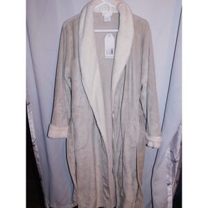 NEW Softies 48" Plush Sherpa Robe Contrast Trim Stone Medium